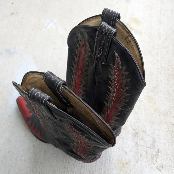 Tony Lama Cowboy Boots Red Black Lizard Leather Men 8.5 D - Picture 11 of 15